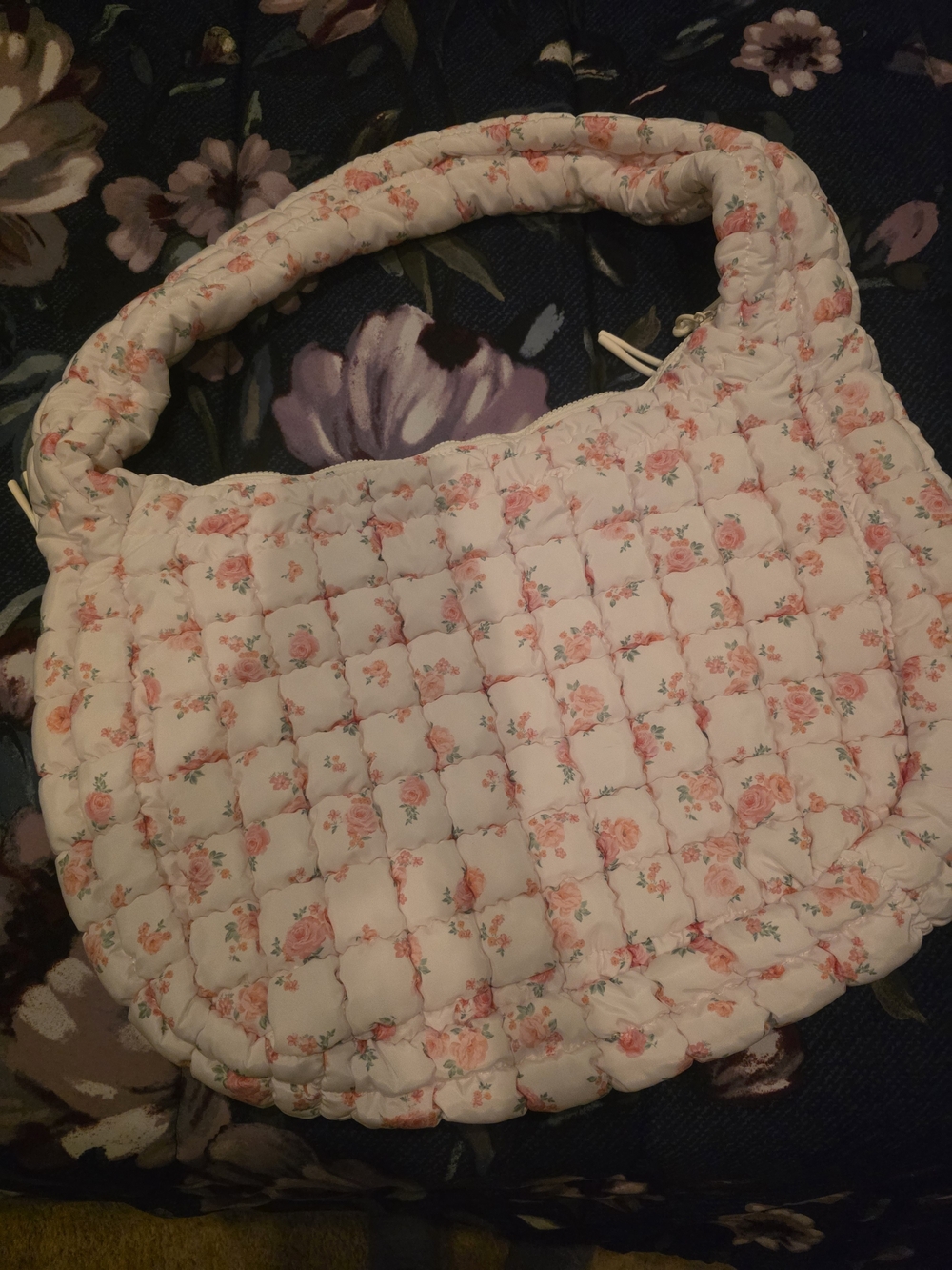 Quilted Floral Tote Bag in Light Pink